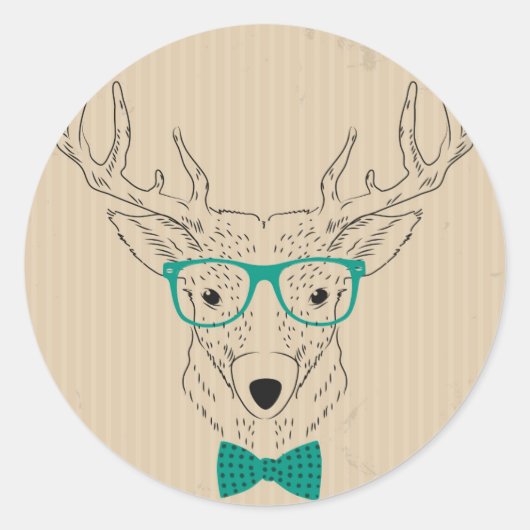 Hipster Reindeer Elk met glazen grijze kerst Ronde Sticker (Voorkant)