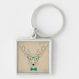 Hipster Reindeer Elk met glazen grijze kerst Sleutelhanger
