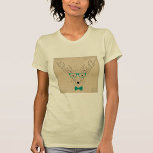 Hipster Reindeer Elk met glazen grijze kerst T-shirt