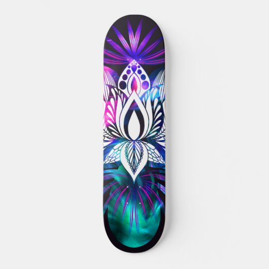 Hipster Retro Tech Blauwgroen Paars Lotus Flower L Skateboard (Voorkant)