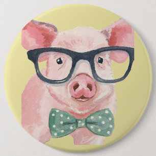 Hipster Roze Varken Ronde Button 6,0 Cm