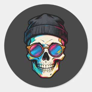 Hipster Skully Ronde Sticker