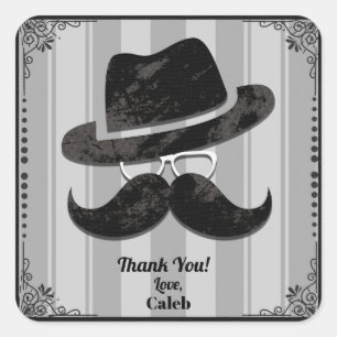 Hipster Snorhaar Hoed Bril ELKE Verjaardagsfeestje Vierkante Sticker
