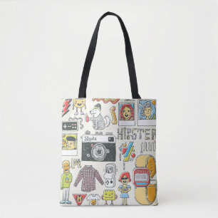 Hipster swag: handgetekende doodle set draagtas