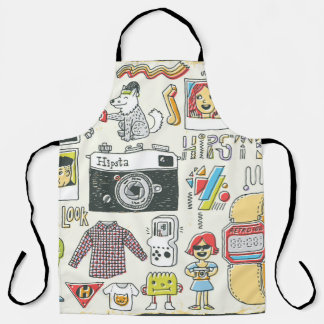 Hipster swag: handgetekende doodle set schort