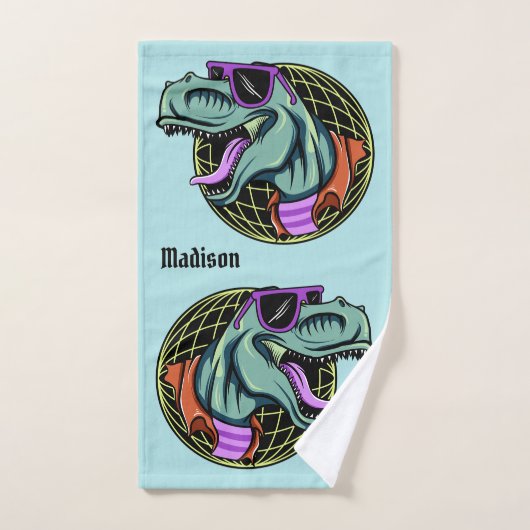 Hipster T-Rex aangepaste naam & kleur handdoek set (Handdoek)