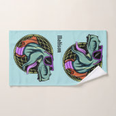 Hipster T-Rex aangepaste naam & kleur handdoek set (Handdoek)