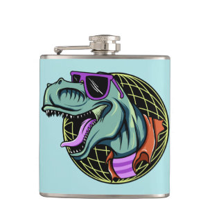 Hipster T-Rex aangepaste naam & kleurenkolf Heupfles