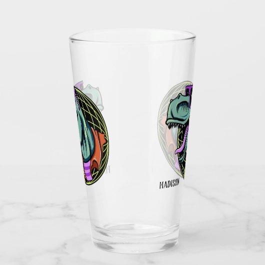 Hipster T-Rex, op maat gemaakt glas (Links)