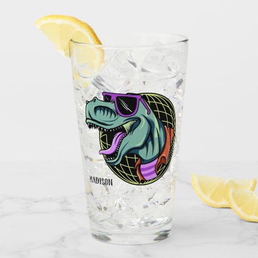 Hipster T-Rex, op maat gemaakt glas (Voorkant ijs)