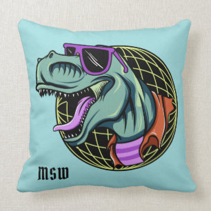 Hipster T-Rex personnalisé monogramme & oreiller 