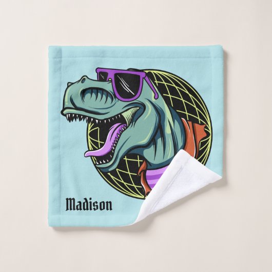 Hipster T-Rex personnalisé nom et ensemble de serv (Gant de toilette)