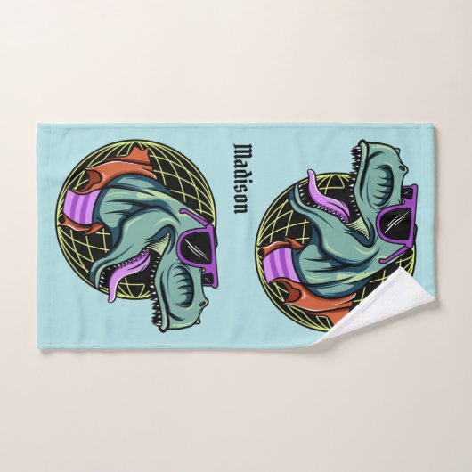 Hipster T-Rex personnalisé nom et ensemble de serv (Serviette à main)