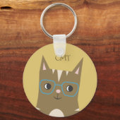 Hipster Tabby Cat met bril | Monogram Sleutelhanger (Voorkant)