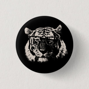 Hipster tijger met bril ronde button 3,2 cm