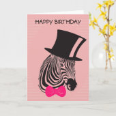 Hipster Verjaardag Zebra met hoge hoed Kaart (Gele Bloem)
