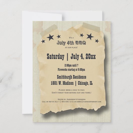  hipster vierde van juli uitnodiging tot feestdag (Achterkant)
