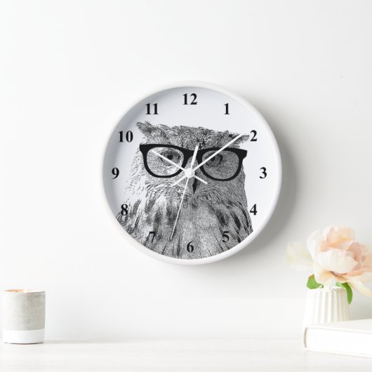 Hipster-wandklok | Geeky owl met bril (Huis)
