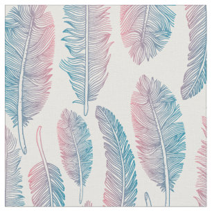 Hipster Waterverf Handgetrokken blauwe roze veer Stof