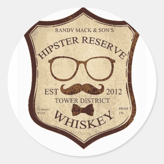 Hipster Whiskey logo Ronde Sticker (Voorkant)