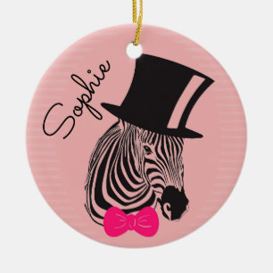 Hipster-Zebra met bovenste hoed en Bow-Stropdas Keramisch Ornament
