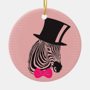Hipster-Zebra met bovenste hoed en Stropdas Keramisch Ornament