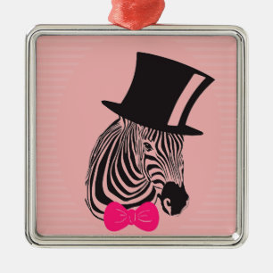 Hipster-Zebra met bovenste hoed en Stropdas Metalen Ornament