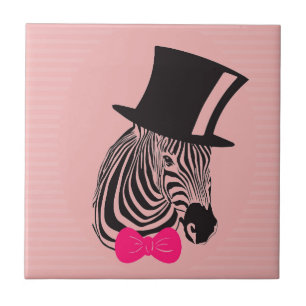 Hipster-Zebra met bovenste hoed en Stropdas Tegeltje