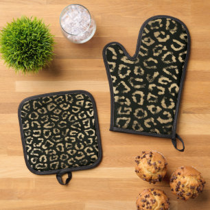Hipster zwart goud luipaard dierenprint ovenwant & pannenlap set