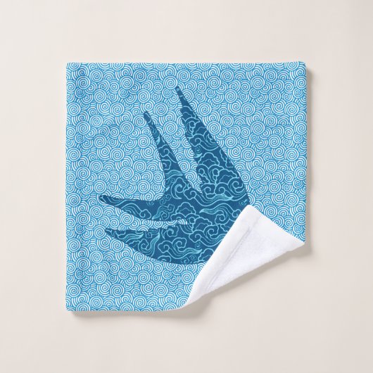 hirondelles japonaises en vol, Cobalt et bleu pâle (Gant de toilette)