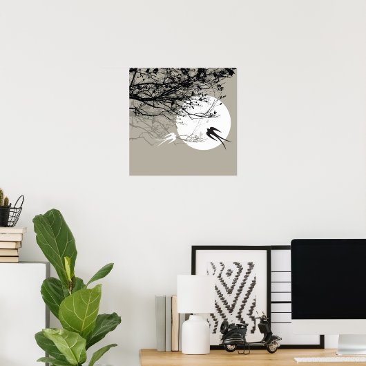 hirondelles orientales en clair de lune Poster Zen (Bureau à domicile)