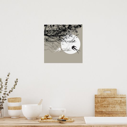 hirondelles orientales en clair de lune Poster Zen (Cuisine)