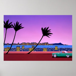 hiroshi nagai kunstschilders pop stad en vliegtuig poster