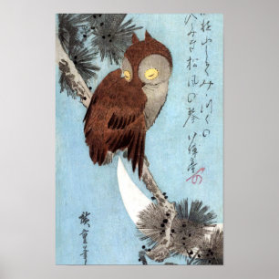 Hiroshige - Horned Owl, Pine, en Crescent Moon Poster