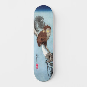 Hiroshige - Horned Owl, Pine, en Crescent Moon Skateboard