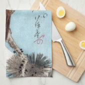 Hiroshige - Horned Owl, Pine, en Crescent Moon Theedoek (Quarter Fold)