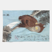 Hiroshige - Horned Owl, Pine, en Crescent Moon Theedoek (Horizontaal)