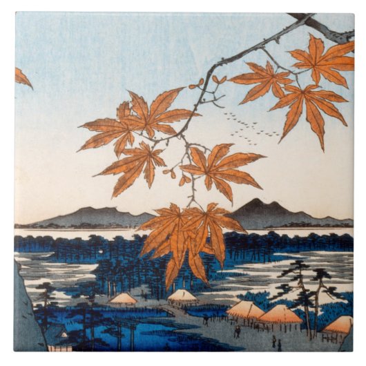 Hiroshige Maple Trees at Mama, Tekona Shrine Tegeltje (Voorkant)