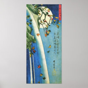 Hiroshige Moon over een waterval Japanse fijne kun Poster