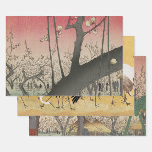 Hiroshige Pruimenlandgoed Kameido: Antieke Japanse Inpakpapier Vel