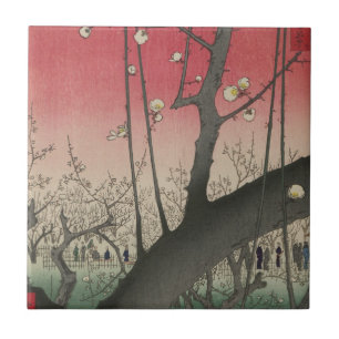 Hiroshige Pruimenlandgoed Kameido: Vintage Japans Tegeltje