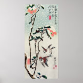 Hiroshige Sparrows en Camellias in de sneeuw Poster (Voorkant)