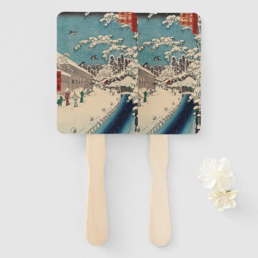 Hiroshige winterlandschap Japan land Handwaaier (Voorkant en achterkant)