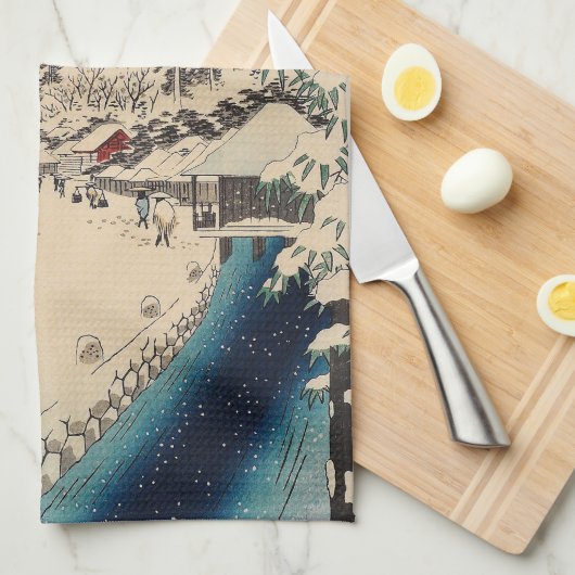 Hiroshige winterlandschap Japan land Theedoek (Quarter Fold)