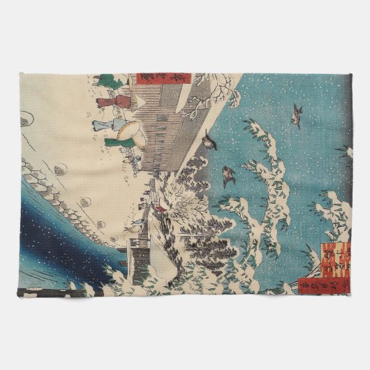 Hiroshige winterlandschap Japan land Theedoek (Horizontaal)