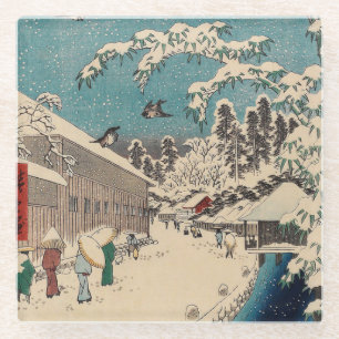 Hiroshige winterlandschap Japan ukiyo-e antiek Glazen Onderzetter