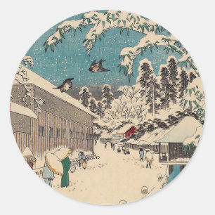 Hiroshige winterlandschap Japan ukiyo-e antiek Ronde Sticker