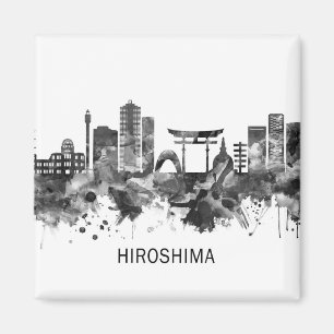 Hiroshima Japan Skyline BW Magneet