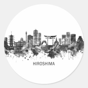 Hiroshima Japan Skyline BW Ronde Sticker