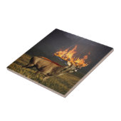 Hirsch met Horns tegen Fire Fantasy Art Tegeltje (Zijkant)